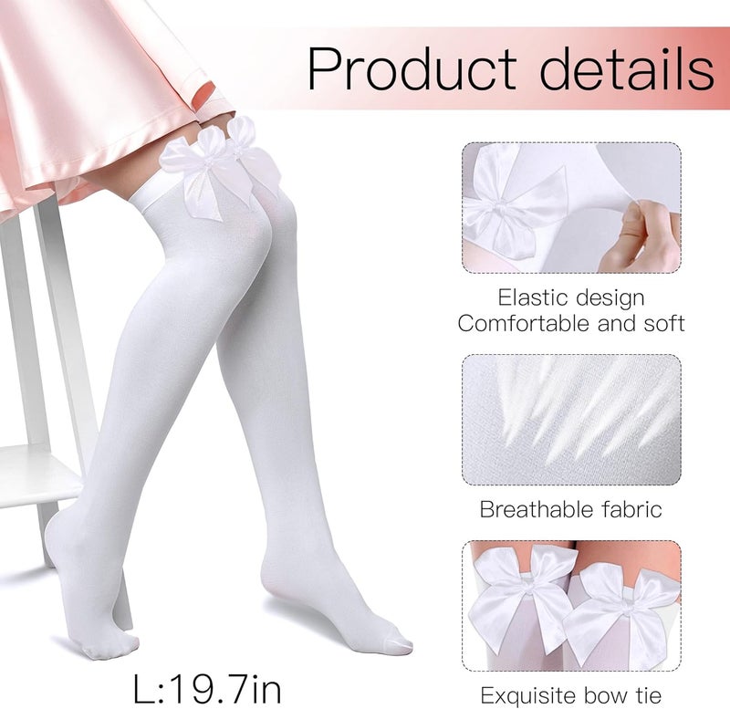 Parma77 Women's Satin Bow Stockings, Thigh High Stockings with Bows Over The Knee Socks, Thigh High Over Knee Stocking - Image 3